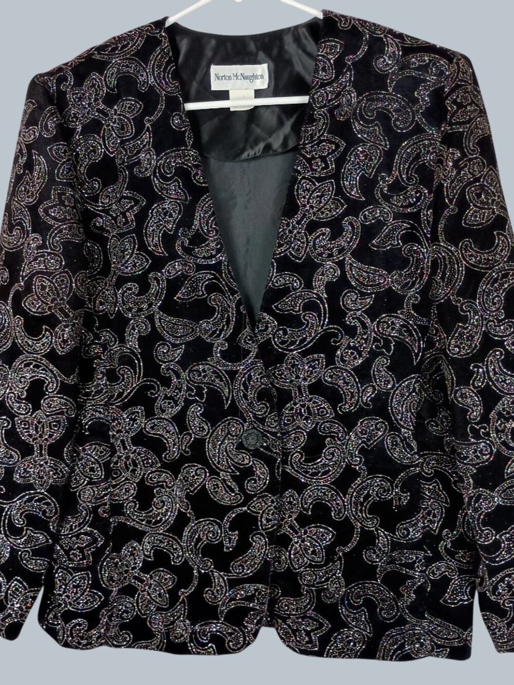 Norton McNaughton Vintage Paisley Glitter Blazer Womens 8 Black Career Event